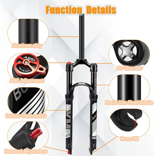 Miniatura 6 de BUCKLOS Horquilla MTB de Suspensión de Aire de 120mm para Viaje, 26/27.5/29, Ajuste de Rebote 1 1/8 Tubo Recto/Conico QR 9mm, Bloqueo Manual/Remoto