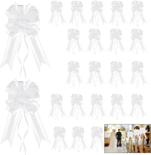 Riceshoot 24 lazos de boda con hilo, decoraciones de pasillo de boda para banco de silla de iglesia, lazos grandes para envolver regalos, despedida