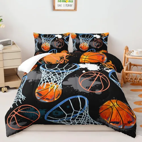 Miniatura 12 de AILONEN Juego de edredón de béisbol tamaño individual, juego de ropa de cama para niños, cama deportiva para niños en una bolsa, 1 juego de edredón
