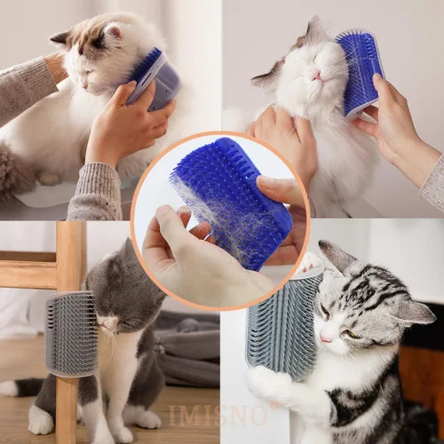 Miniatura 6 de Paquete de 4 autoestilistas para gatos con bolsa de hierba gatera, peine de masaje de esquina para gatos, herramienta de cepillo de aseo para 2