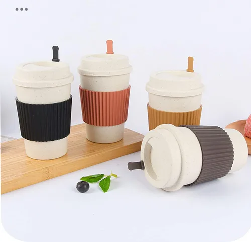 Miniatura 4 de Taza de café sellada con paja de trigo, taza de plástico portátil creativa, taza de alimentos de alto valor que acompaña a beber 16.9 fl oz/17 oz