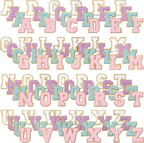 Miniatura 10 de 104 parches de letras termo-adhesivas de felpilla de la A-Z, parches de reparación del alfabeto, parches de letras bordadas para coser con borde Rosa