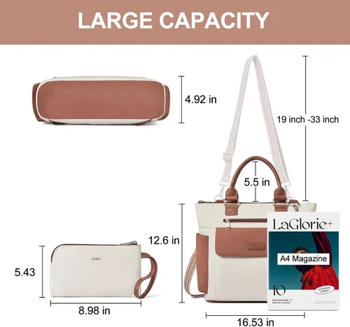 Miniatura 3 de CLUCI Bolsos de mano para mujer de cuero vegano, bolso bandolera grande de moda, bolso al hombro, el mejor regalo para ella
