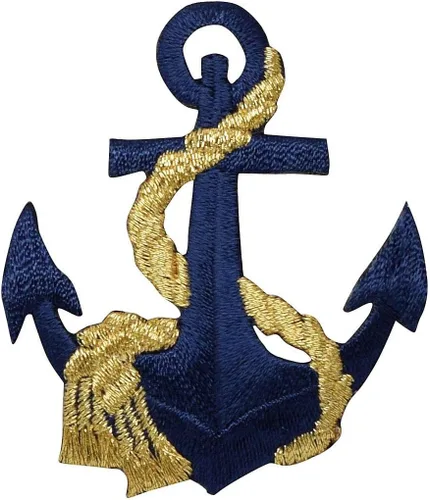 Miniatura 11 de Ancla, náutico, marinero, bordado, parche para planchar (ancla dorada, cuerda plateada)