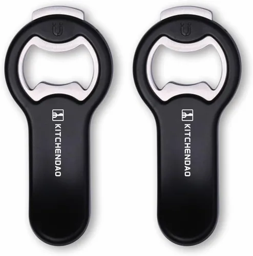 KITCHENDAO Abrebotellas de cerveza magnético 2 en 1 para refrigerador y RV con receptor de tapas, abrelatas de soda, se adhiere al refrigerador para