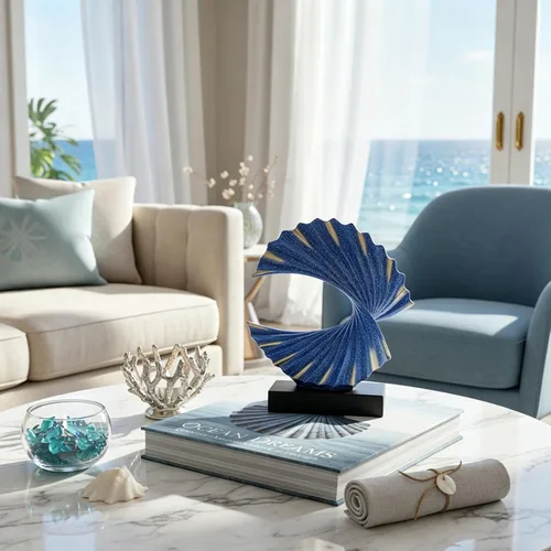 Miniatura 5 de Escultura de onda de oro azul, detalles modernos de olas oceánicas, estatua de arte de resina para estante, mesa de café, soporte de TV, adornos