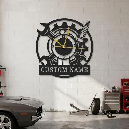 Miniatura 8 de Reloj de pared de metal personalizado, árbol de la vida, letrero de metal con nombre de familia, reloj rústico con número romano para sala de estar