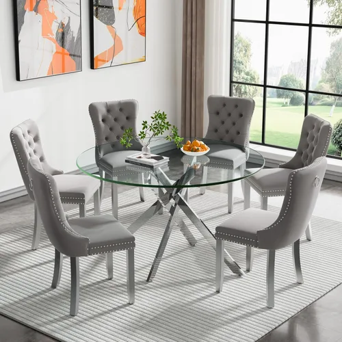 Miniatura 85 de HomVent Juego de mesa de comedor redonda de vidrio de 3 piezas, juego de mesa de comedor de vidrio templado para 2 mesas de cocina con 2 sillas