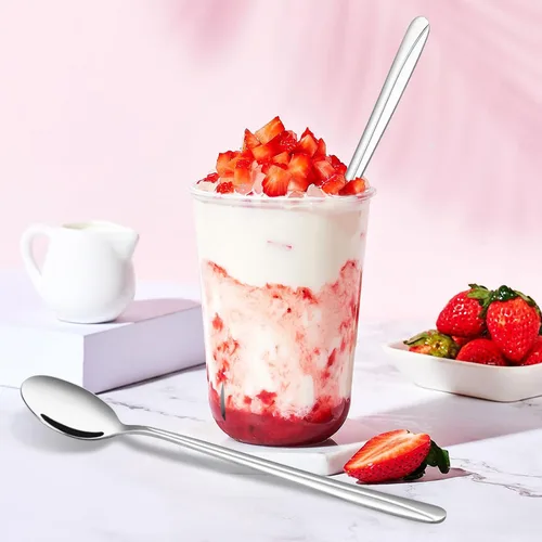 Miniatura 3 de Obstnny 12 cucharas de té helado de mango largo, cucharas de mezcla de acero inoxidable
