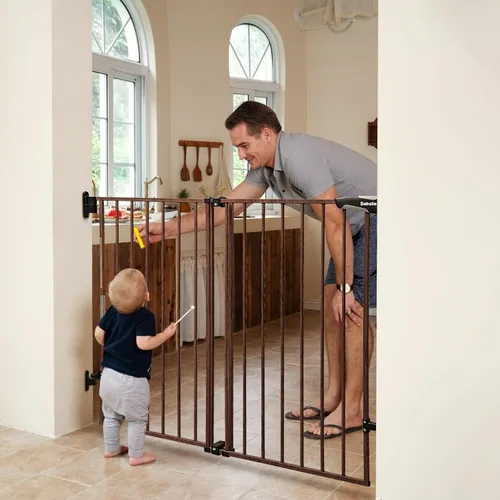 Miniatura 22 de Babelio Puerta de bebé para escaleras, cocina y puertas, sin barra inferior, operación con una sola mano, cierre automático, montaje de hardware