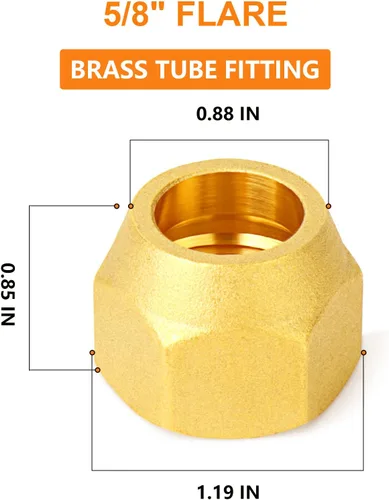 Miniatura 4 de GASHER 5 piezas de conexiones de tubo de latón SAE con abocinado de 45 grados, extensión de tubo de cobre para aire acondicionado de 5/8" con tuerca