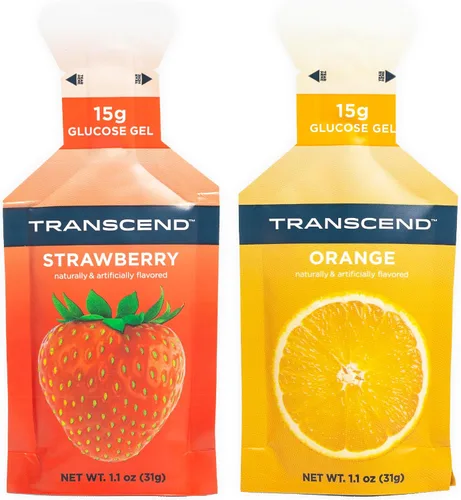Transcend Foods Geles de fresa + naranja (1.1 onzas, paquete de 24) gel de carbohidratos de acción rápida sabor fresa y naranja, sin cafeína, sin