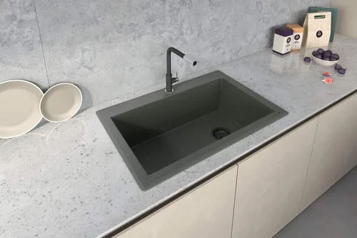 Miniatura 5 de Ruvati RVG1033RN - Fregadero de cocina de cuarzo compuesto de granito de 33 x 22 pulgadas, montaje superior, color verde enebro Verde (Juniper Green)