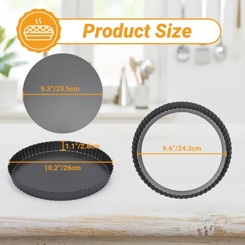 Miniatura 2 de Beasea Sartén para tartas de 10 pulgadas con parte inferior extraíble, sartén antiadherente para quiche con borde estriado, base suelta, bandeja