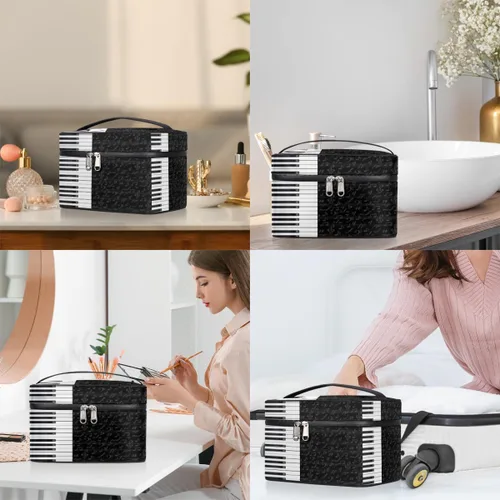 Miniatura 7 de Bolsa de maquillaje grande con diseño de piano para mujer, bolsa de cosméticos de viaje, bolsa de maquillaje portátil para botellas, pinceles, lápiz