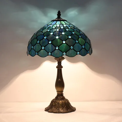 Miniatura 18 de Lámpara de mesa con tulipanes de vitrales, luz de lectura estilo Tiffany, 12 x 12 x 19 pulgadas, lámpara de escritorio de vidrio antiguo