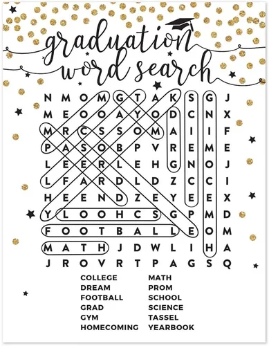 Miniatura 42 de Andaz Press Colección de fiesta de graduación con purpurina blanca y dorada, tarjetas de juego de adivinanzas de caramelos, paquete de 30, Tarjetas