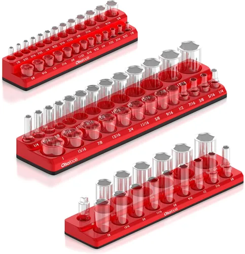 Miniatura 20 de Olsa Tools Portadados magnético, para dados métricos con cuadros de mando de 1/2 pulgada, color rojo, caben 19 dados, organizador de herramientas