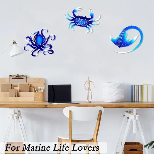 Miniatura 4 de BVLFOOK Decoración de pared de metal, pulpo, cangrejo, manta raya, océano náutico costero, decoración de San Valentín, concisa de 9 pulgadas, juego