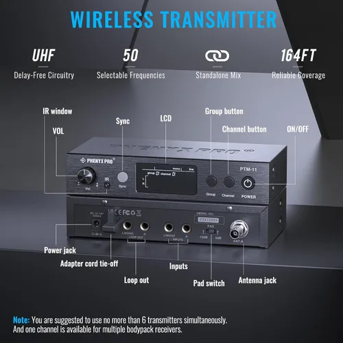 Miniatura 2 de Phenyx Pro Sistema de monitor inalámbrico en el oído, monitores de oído dual para músicos, monitor de escenario mono, IEM de metal con 2 paquetes