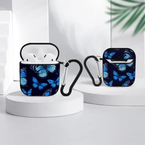 Miniatura 4 de Funda protectora de silicona compatible con Airpods 2 y 1 (hermosas mariposas, mariposas azules)