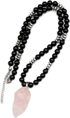 ElisaJewelryArt - Collar unisex con dije de cristal de amatista puntiaguda natural y piedra de ónix negro, con cierre de piedra de Feng Shui, collar