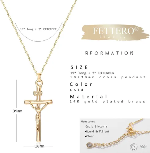 Miniatura 181 de Fettero - Collar con dije de cruz de fe, chapado en oro de 14 K, cadena fina, minimalista, simple, pequeña, para oración, regalo de joyería religiosa