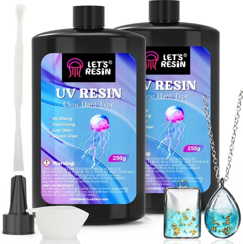 LET'S RESIN - Resina UV de 500g transparente y cristalina mejorada, resina epoxi ultravioleta de bajo olor, pegamento de curado UV activado por luz