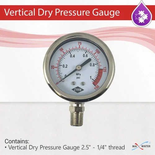 Miniatura 2 de Max Water Medidor de presión en seco vertical de 2.5 pulgadas, escala dual de 0 a 150 PSI, medidor de acero inoxidable NPT de 1/8 pulgadas