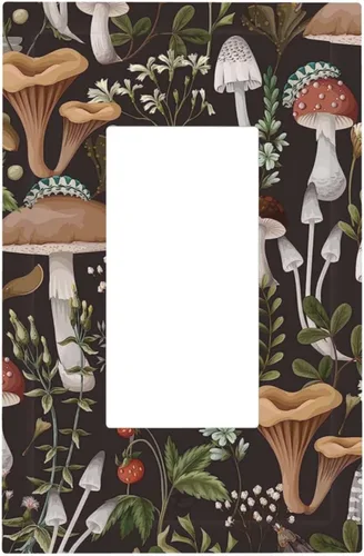Miniatura 137 de Funky Retro Vintage 70s 60s Boho Hippie Hongo Botánico Floral 2 Gang Interruptor de luz de palanca doble Placa de pared Cubierta de toma de Planta