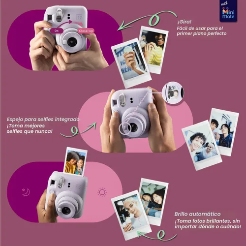 Miniatura 4 de Fujifilm Cámara instantánea Instax Mini 12 + paquete de accesorios MiniMate y funda personalizada compatible + paquete económico de película Fuji