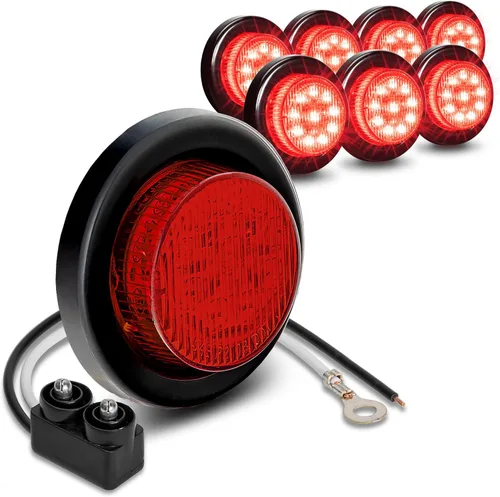TRUE MODS 8 piezas 2" 12V Luces LED redondas rojas de [DOT FMVSS 108] [SAE P2] [Lente reflectora] [Ojal y tapones] [Montaje empotrado] [Impermeable
