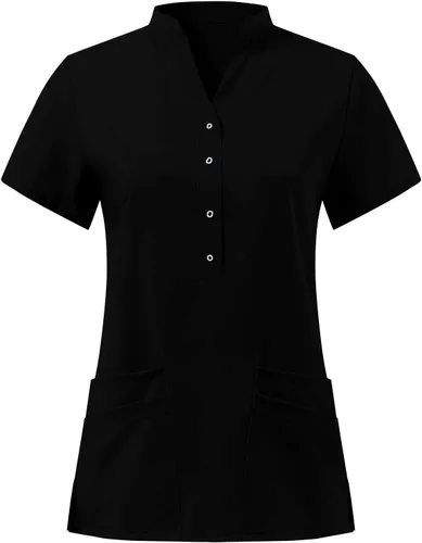 Ropa quirúrgica para mujer, manga corta, uniforme de trabajo de enfermera, con bolsillo, color sólido, cuello en V, camisa médica para vacaciones