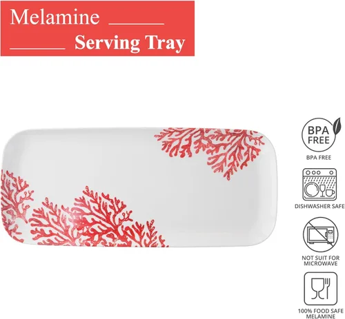 Miniatura 2 de UP ware - Bandeja de melamina de coral rojo, bandeja rectangular de 15 x 6.5 pulgadas, bandeja de alimentos sin BPA para entretenimiento en fiestas