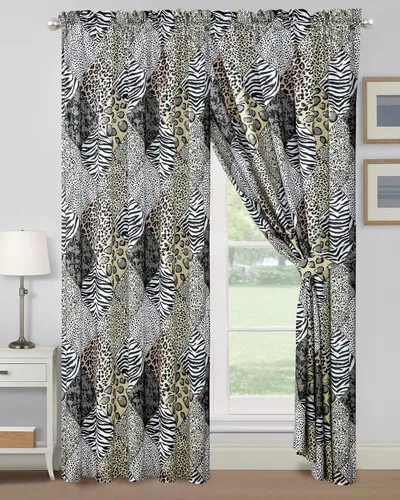 Miniatura 2 de WPM - Juego de 4 cortinas para ventana con estampado de animales de safari de selva, negro, blanco, gris, leopardo, cebra, jirafa, selva, bosque