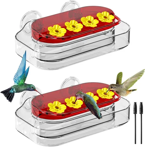 Redboat Paquete de 2 Comederos para Colibríes de Ventana, Comedero para Colibríes con Ventosa Fuerte con 4 Puertos de Alimentación, Fácil de Limpiar