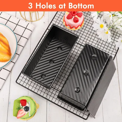 Miniatura 6 de Beasea Pullman - Molde para pan con tapa, paquete de 2 moldes pequeños antiadherentes para pan de 0.5 lb, acero al carbono, mini caja para pan Negro