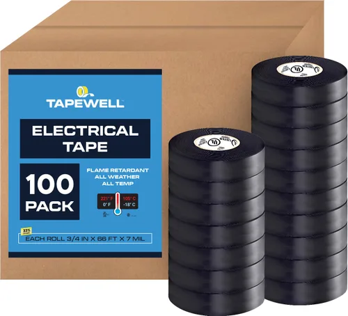 Miniatura 9 de TAPEWELL Cinta eléctrica de vinilo negra, grado profesional, 3/4 pulgadas x 66 pies, paquete de 10
