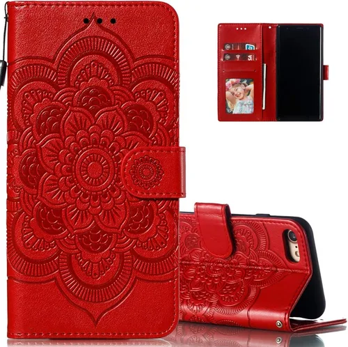 LEECOCO - Funda para iPhone 8, diseño de mandala en relieve de piel sintética de lujo, cartera con tapa para cuaderno, soporte magnético, ranura LD: