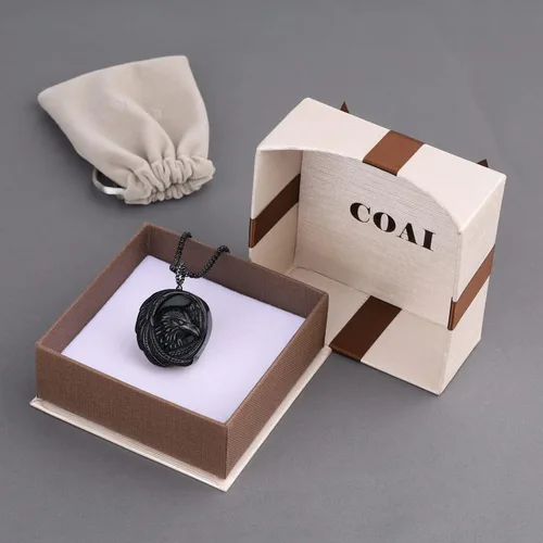 Miniatura 7 de COAI Collar de obsidiana con águila audaz para hombre