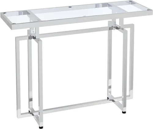 Miniatura 7 de ASYA Mesa consola de cristal para entrada, mesa de entrada moderna con vidrio templado y marco cromado, mesa de sofá plateada para sala de estar
