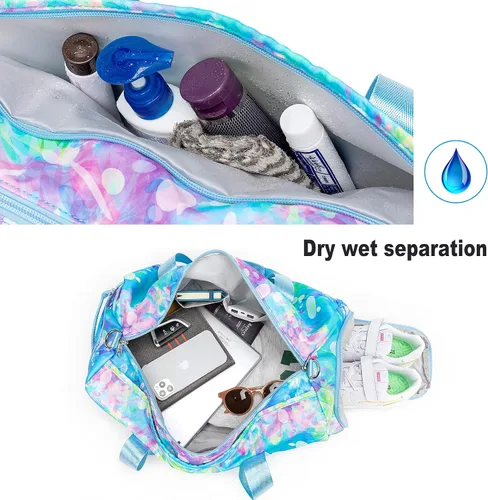 Miniatura 7 de BLUBOON Bolsa de lona para niñas y niños, bonita bolsa de gimnasio con compartimento para zapatos y separación húmeda, impermeable, bolsa de viaje