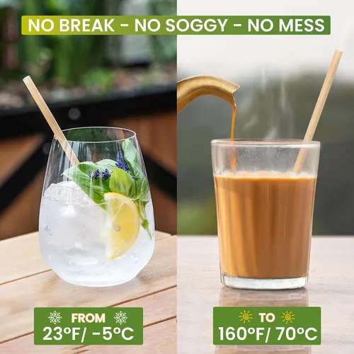 Miniatura 3 de Juego de 200 pajitas de coco biodegradables, desechables, sin plástico, ecológicas de fibra de coco a granel para bebidas frías y calientes