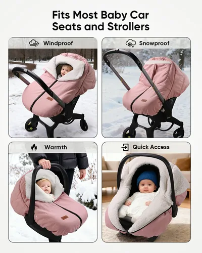 Miniatura 7 de TinlyFinly Funda de Asiento de Coche de Invierno para Asiento de Coche y Silla de Paseo para Bebé, Capota de Asiento de Coche para Clima Frío