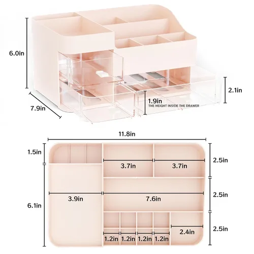 Miniatura 3 de Organizadores de maquillaje rosa para tocador con 3 cajones, organizadores grandes para el cuidado de la piel para encimera, escritorio, aparador