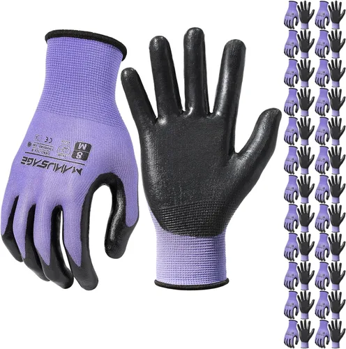 Miniatura 18 de MANUSAGE Guantes de trabajo de nitrilo, ajuste elástico cómodo 3D, agarre potente, pantalla táctil, revestimiento de espuma duradera, flexibles