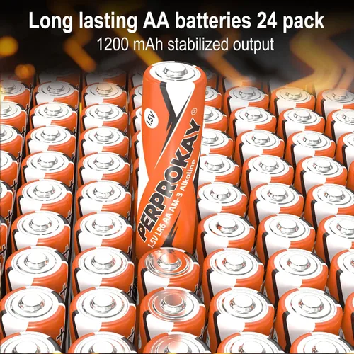 Miniatura 4 de perprokay Paquete de 24 pilas AA – Alcalinas de 1.5 V de larga duración doble A con vida útil de 10 años para dispositivos de oficina y hogar