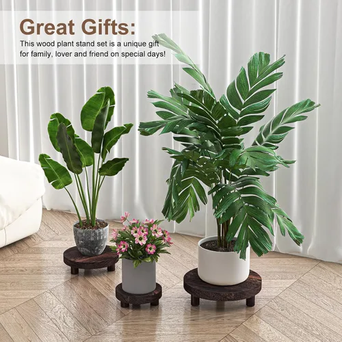 Miniatura 8 de 3 Piezas Soporte de Madera para Plantas Interior Exterior, Elevador Redondo de Madera para Decoración Taburete de Madera de 6/8/10 pulgadas Soporte