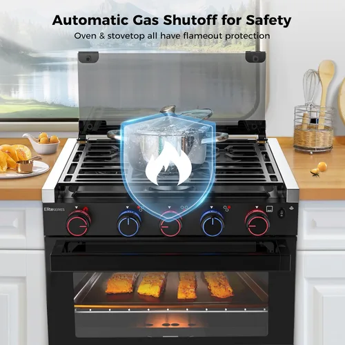 Miniatura 5 de CAMPLUX Elite - Combo de estufa y horno de propano para RV de 17 pulgadas, 1.27 pies cúbicos con 3 quemadores, salida total 28,100 BTU/Hr, estufas