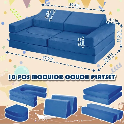 Miniatura 3 de Sofá modular de juego para niños, 10 piezas, sofá convertible de fortaleza y cojín para niños, sofá de suelo para dormir, sala de juegos, dormitorio